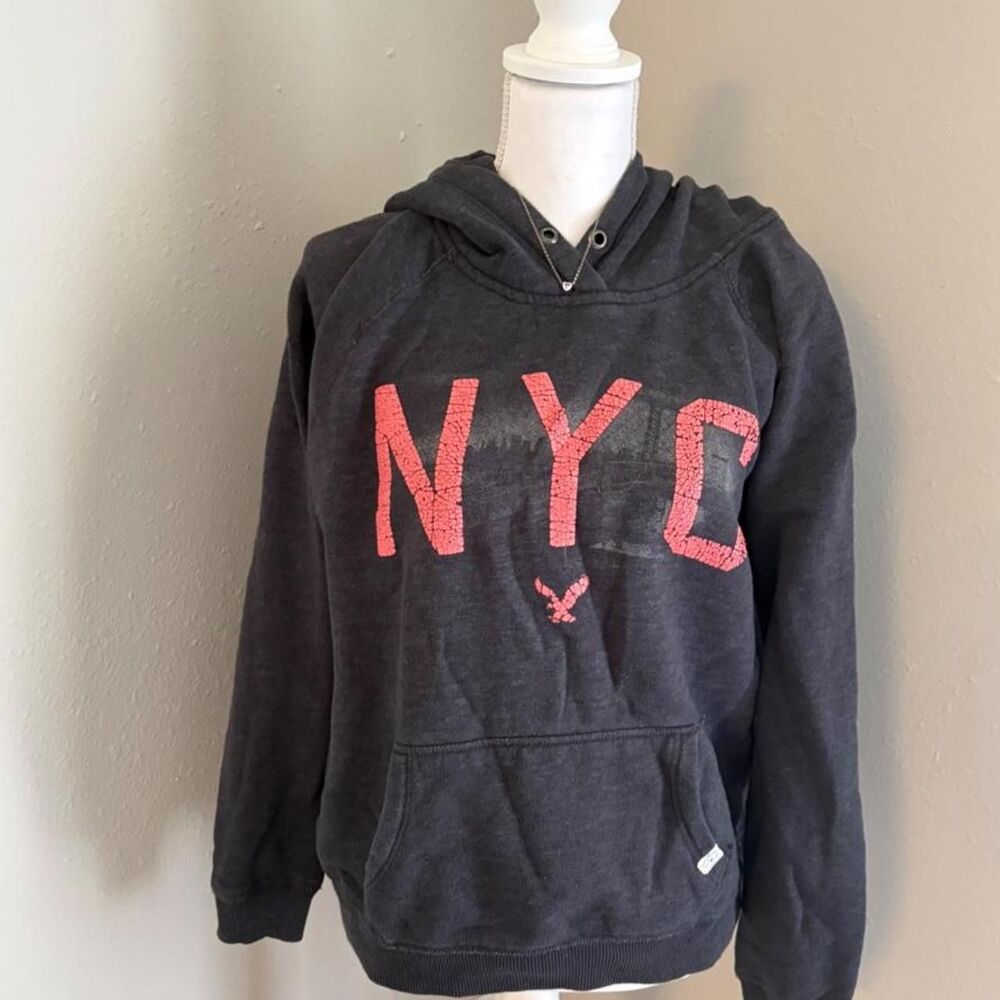 American-eagle Women's Grey and Black Hoodie